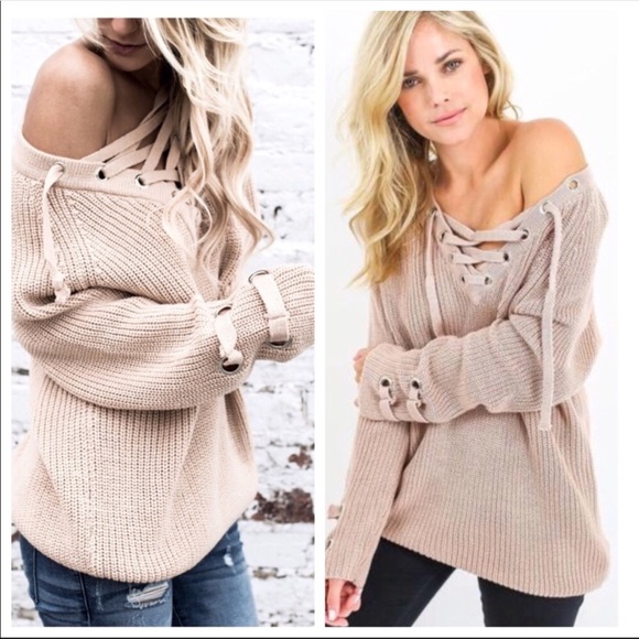 ✨LAST ONE✨Lace Up Mauve Sweater - Picture 3 of 8